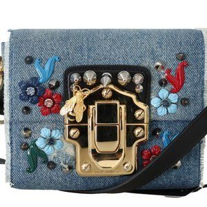 Dolce & Gabbana Blue Denim Leather Shoulder Cross Lucia Bag